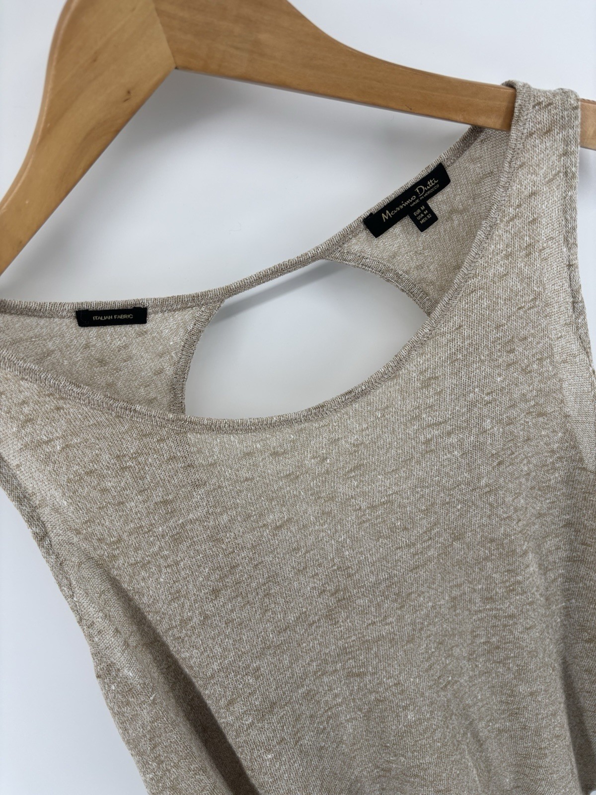 Massimo Dutti Sleeveless Tank Top Sz M Italian Linen Keyhole Back Old Money