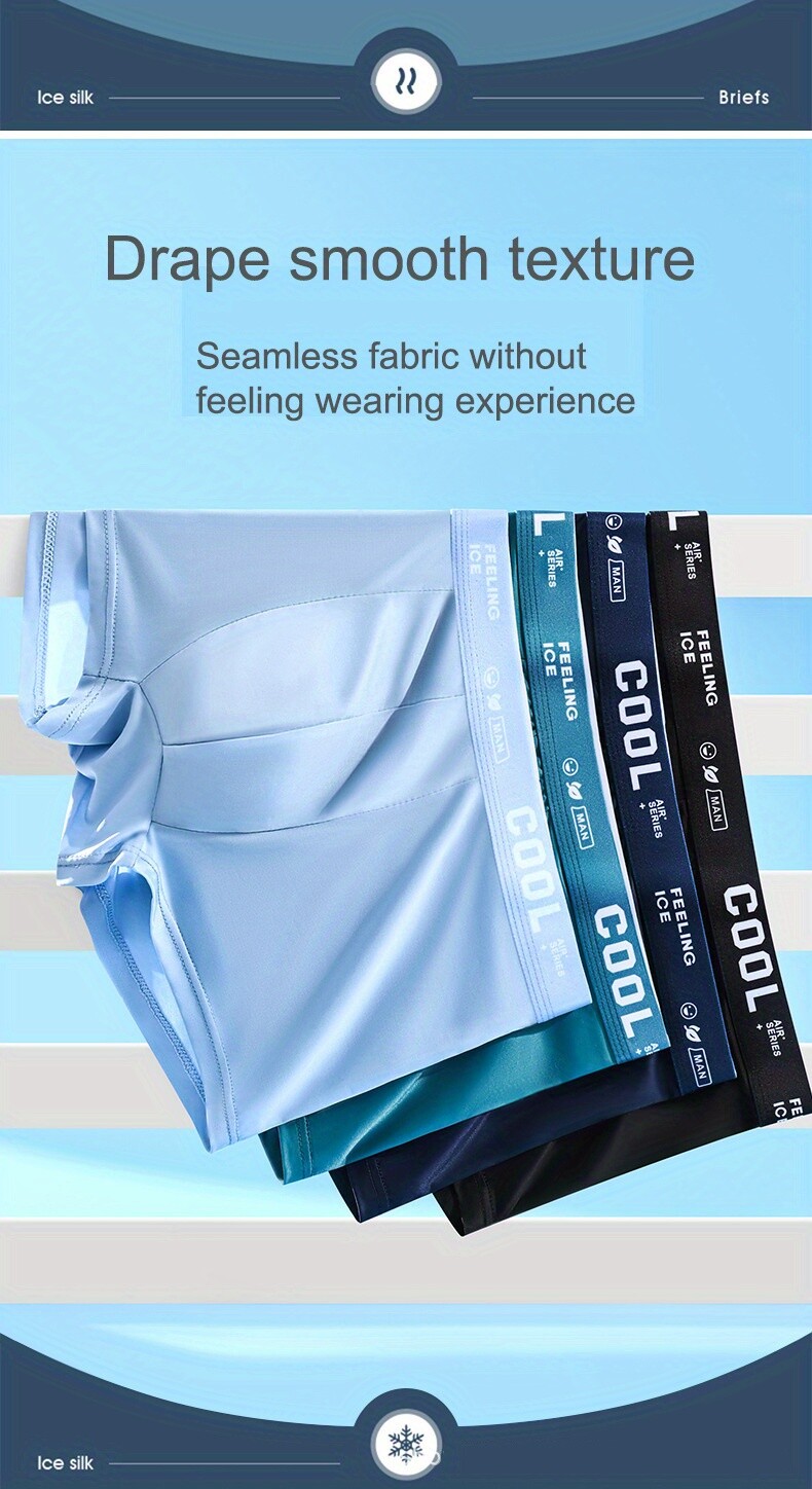 4pcs Men’s Ice Silk Cool Underwear, Sexy Ultra-thin Antibacterial Boxers Briefs