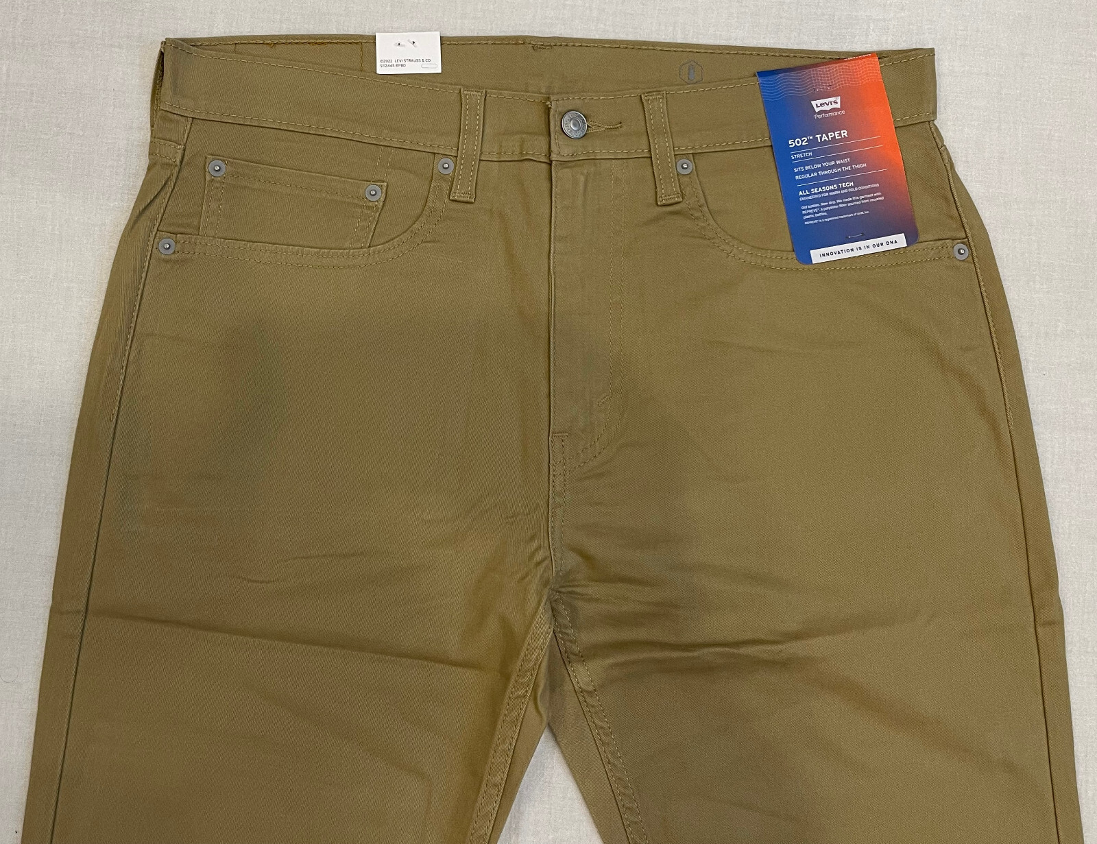 Mens Levis 502 Taper Stretch Twill Jeans 34X32 Harvest Gold All Seasons Tech