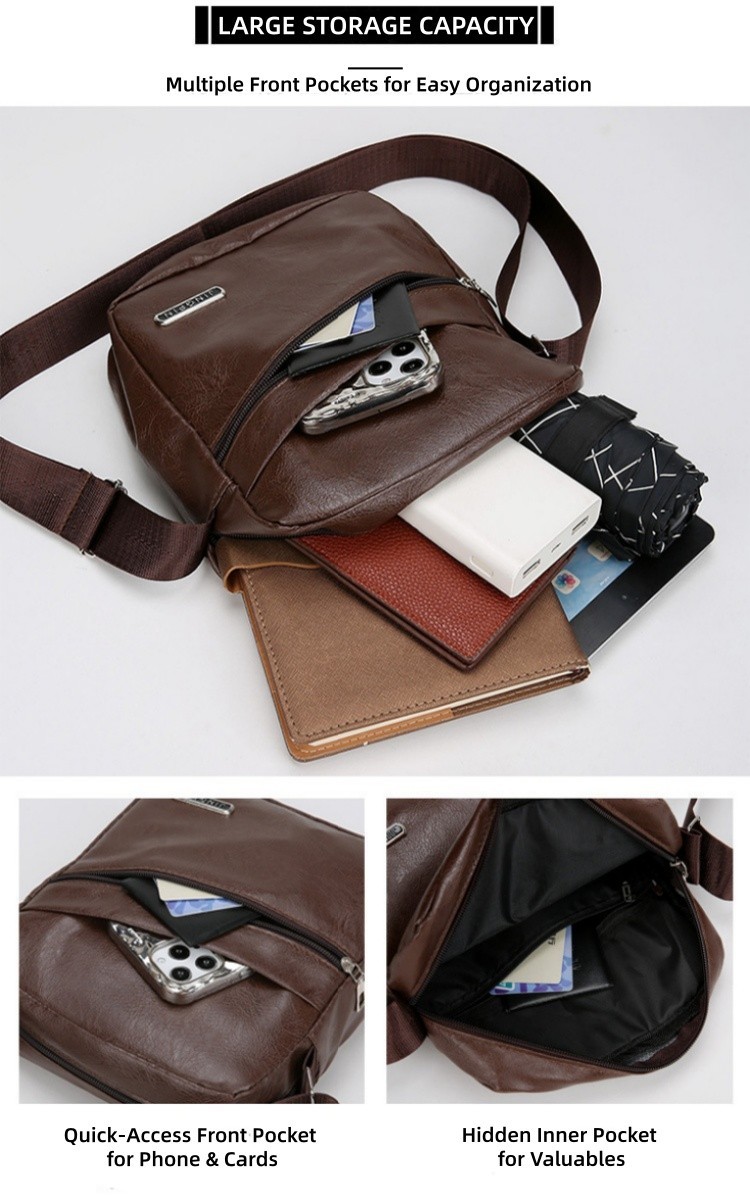 Men’s Leather Crossbody Bag Shoulder Sling Travel Casual Messenger Chest Pack US