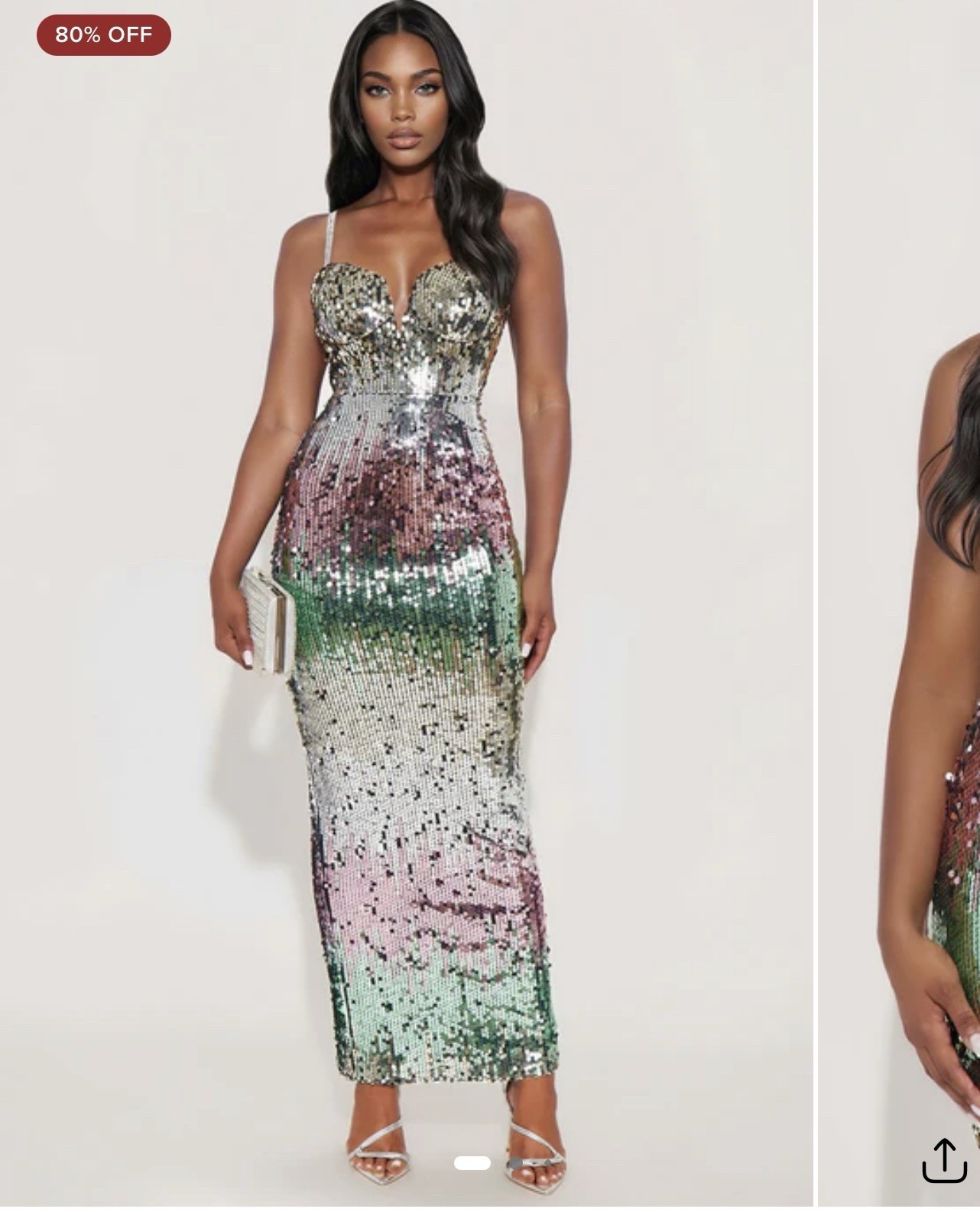 Women’s Multicolor Striped Sequin Sweetheart Neck Sleeveless Midi Bodycon M