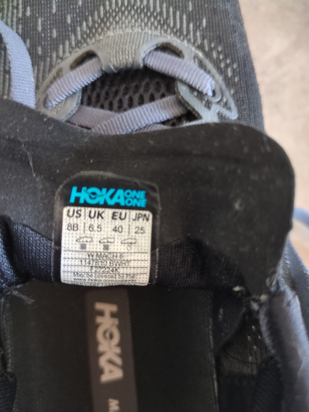 Hoka One One Mach 6 Women’s Running Shoes 8B Black Grey White