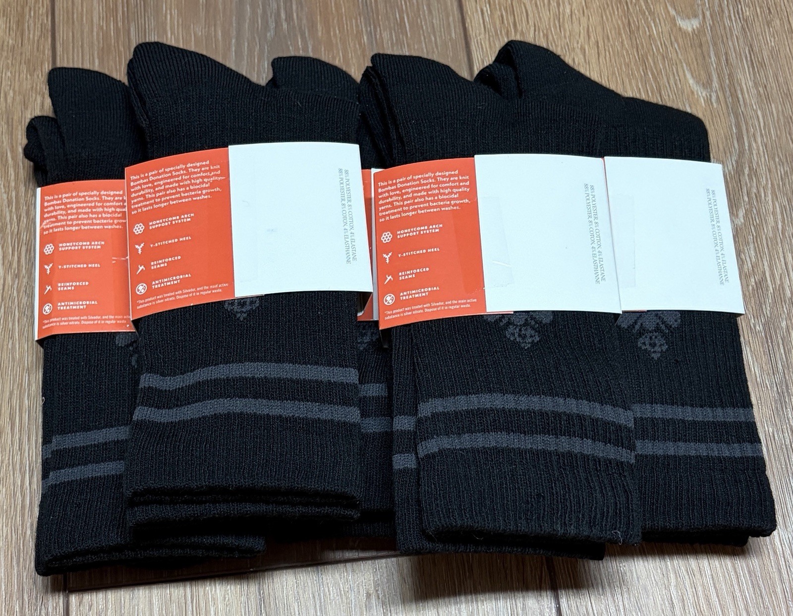 New 5 Pairs Bombas Socks Calf Crew Honeycomb Arch Support Black Unisex Size M