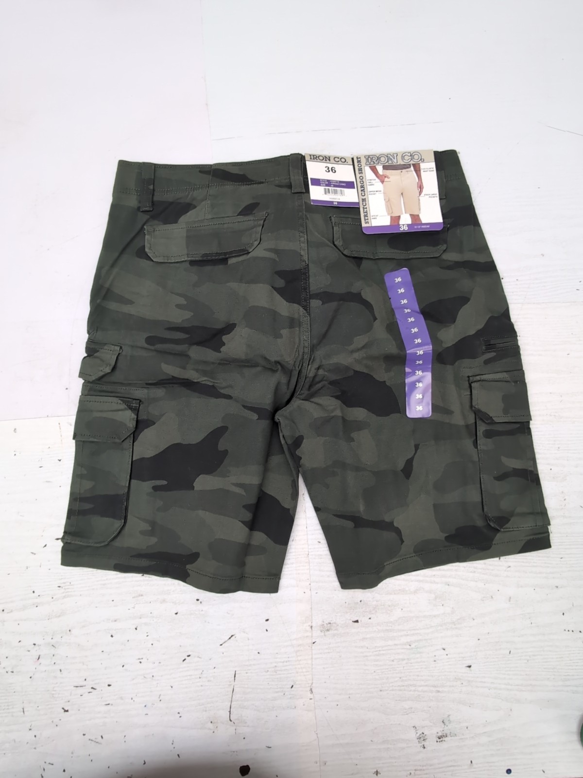 Iron Co Stretch Cargo Shorts Regular Fit Cotton Blend Jungle Camo Sz 36 BR1