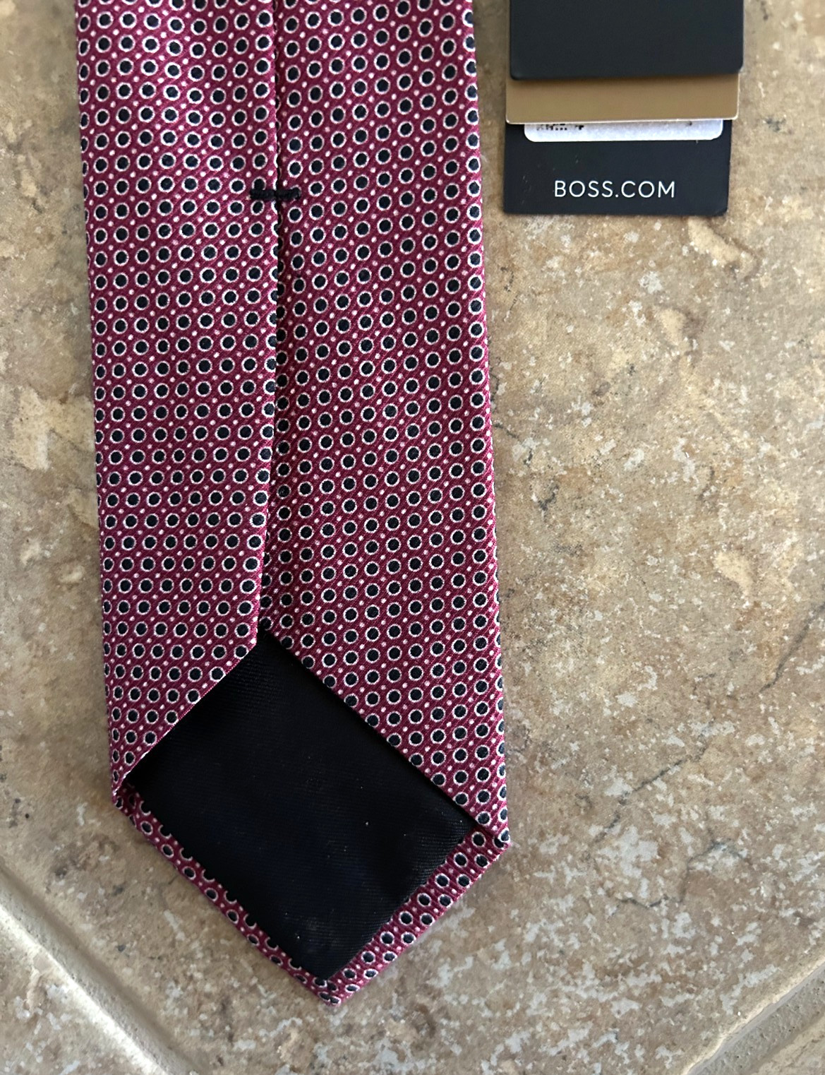 Hugo Boss Cotton Blend Mens Tie Necktie Dark Red wCircles Made in Italy $118 NWT