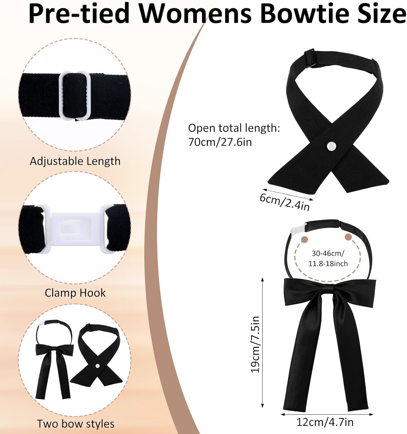 Bow Tie for Women – 2Pcs Women’S Bow Ties,Pre-Tied Adjustable Bowties