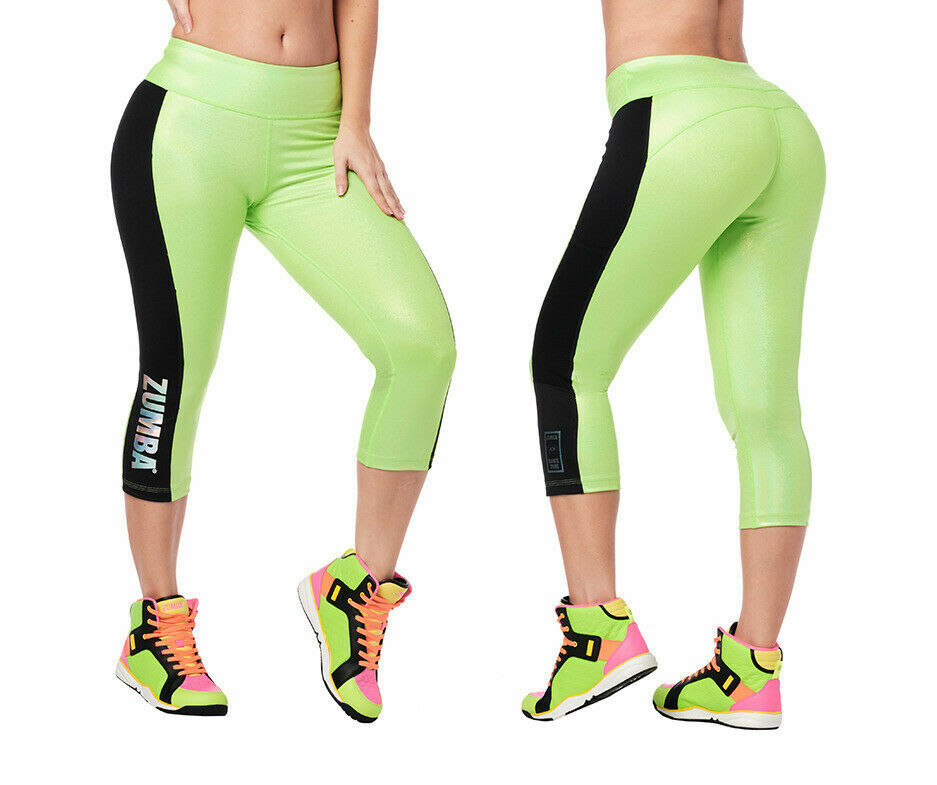 Zumba Shine Bright Crop Leggings (Get in Lime) Green – XS or Small (B239)