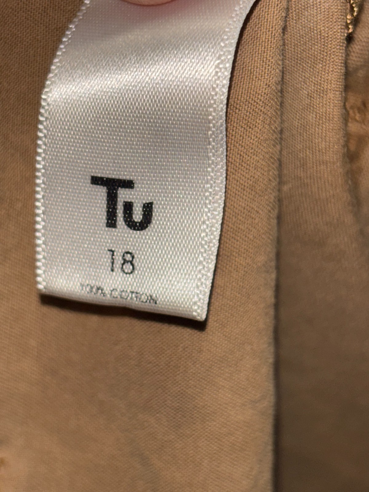 TU 100% Cotton Camel Elasticated Waist Embroidered Combat Trousers, Size – 18