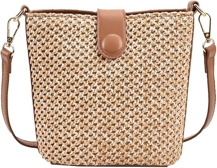 Handmade Straw Crossbody Bag – Women’s Woven Rattan Shoulder Purse, Vacation