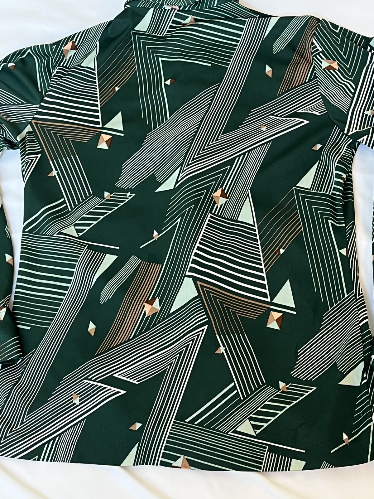 Vintage Disco Shirt M 70s Dagger Collar Long Sleeve Green Geometric Polyester
