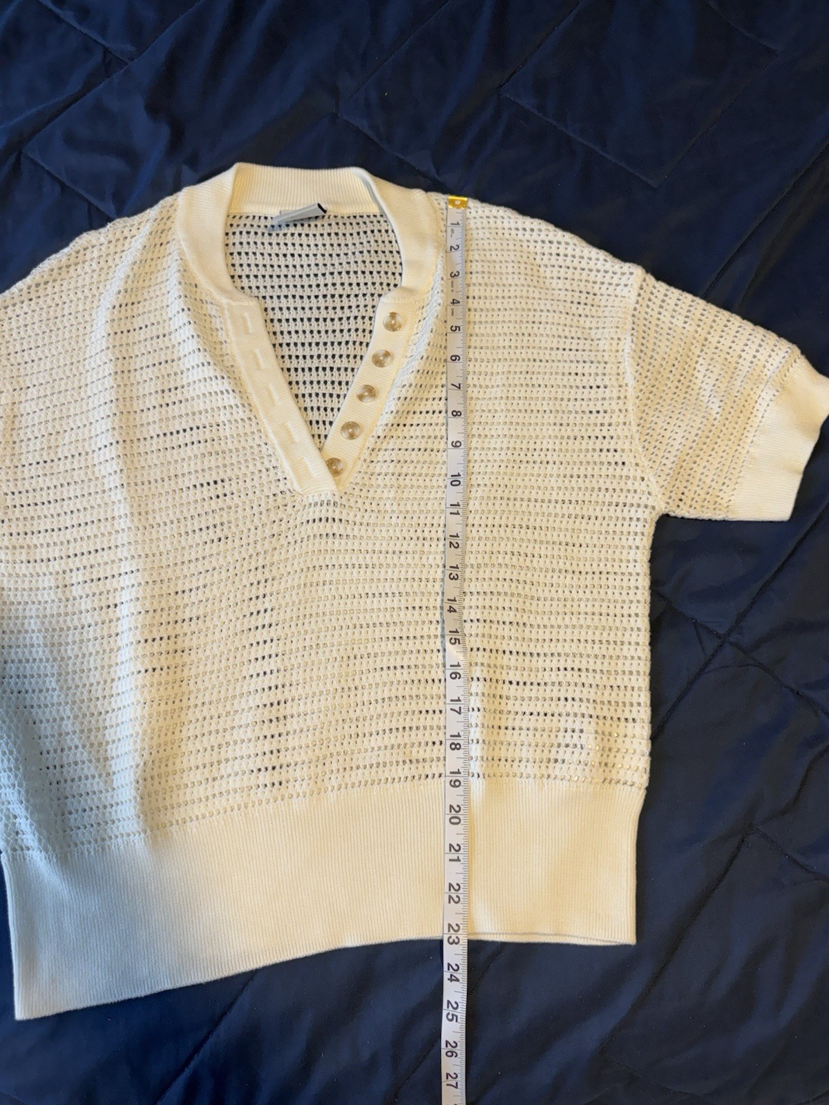 Varley Callie Knit Top M Egret Cream Medium Women’s Button Short Sleeve Shirt