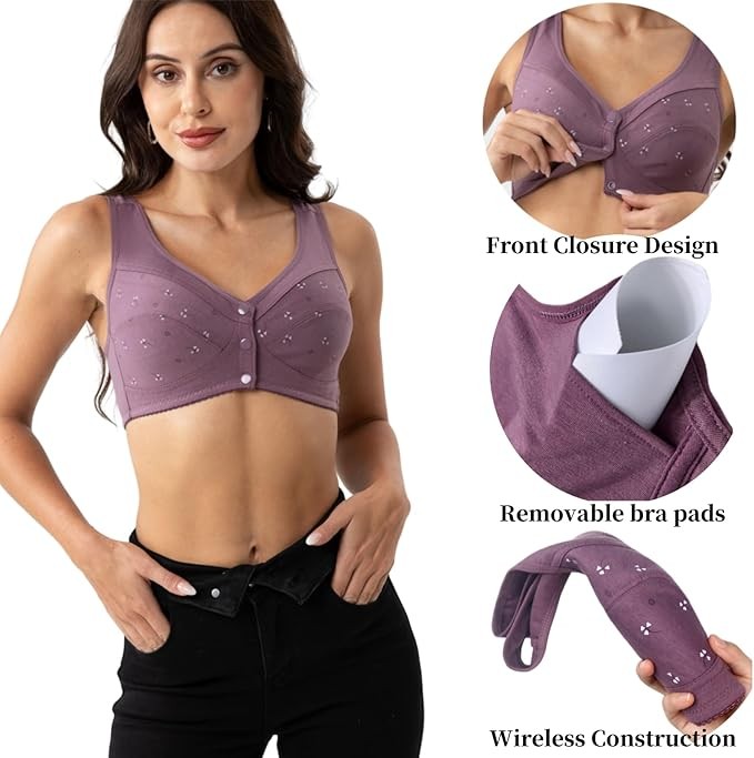 7 Pcs Daisy Bras Older Women Wireless Snap Closing Bra Comfort Senior Bra US