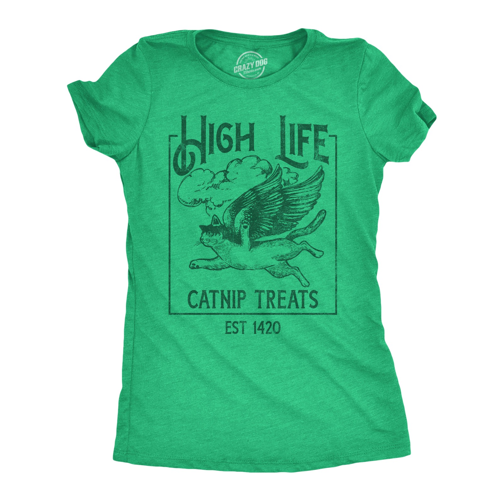 Womens Funny T Shirts High Life Catnip Treats Sarcastic 420 Cat Graphic Tee for