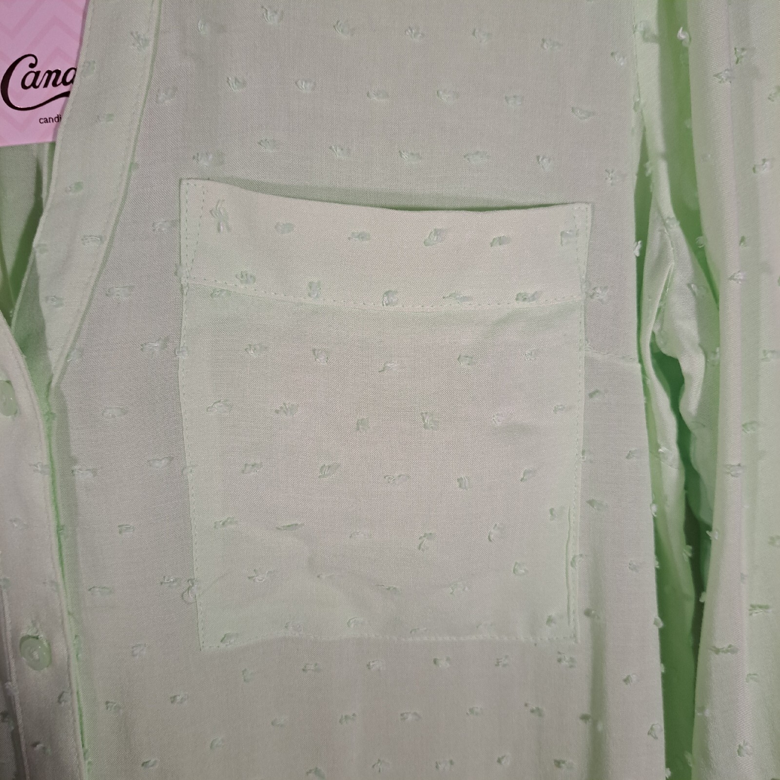 Candies Button Up Shirt Womens Size XS Green Cuffed Textured Sheer NWT $38.00