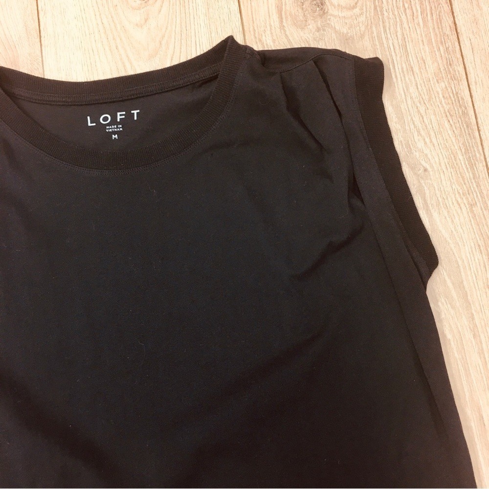 LOFT black tee shirt top blouse shirt sleeve muscle tee feminine wide cotton