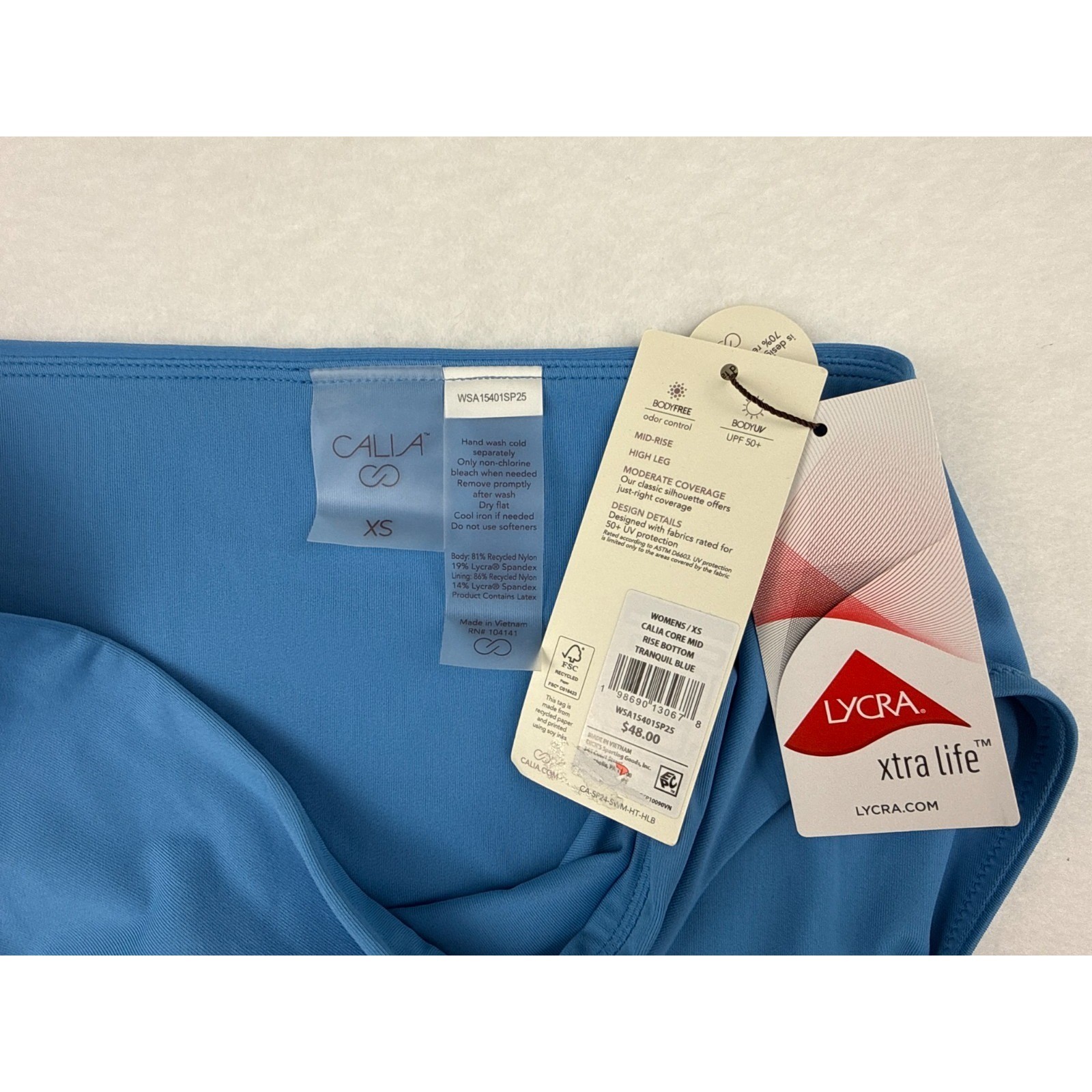 CALIA Bikini Bottom Womens XS Tranquil Blue Mid Rise Moderate Coverage NWT