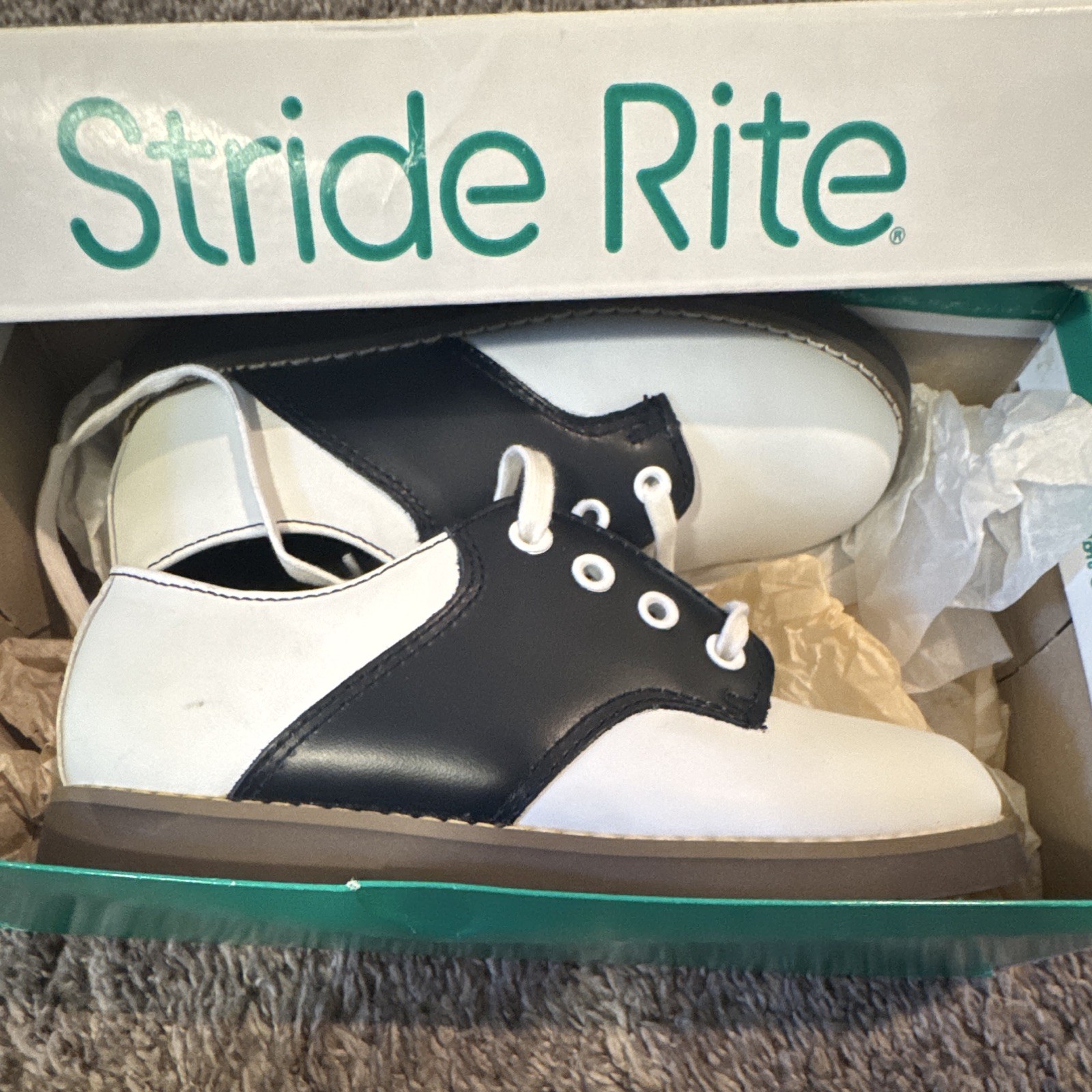 Stride Rite Kids Oxford Dress Shoes 10 Black/White Leather Lace-Up