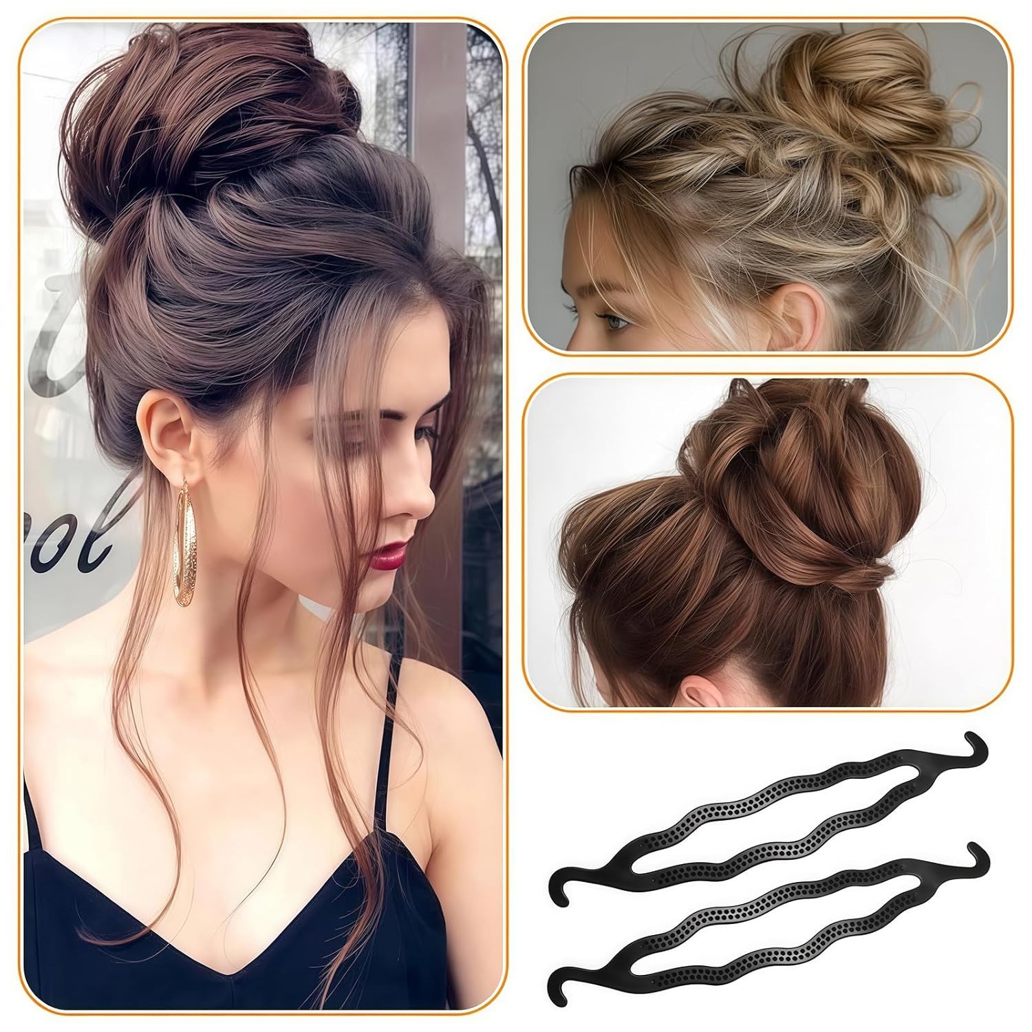 6 Count Bun Maker Hair Holders – Plastic Black 21.5 x 3.8cm/ 8.5inch x 1.5inc