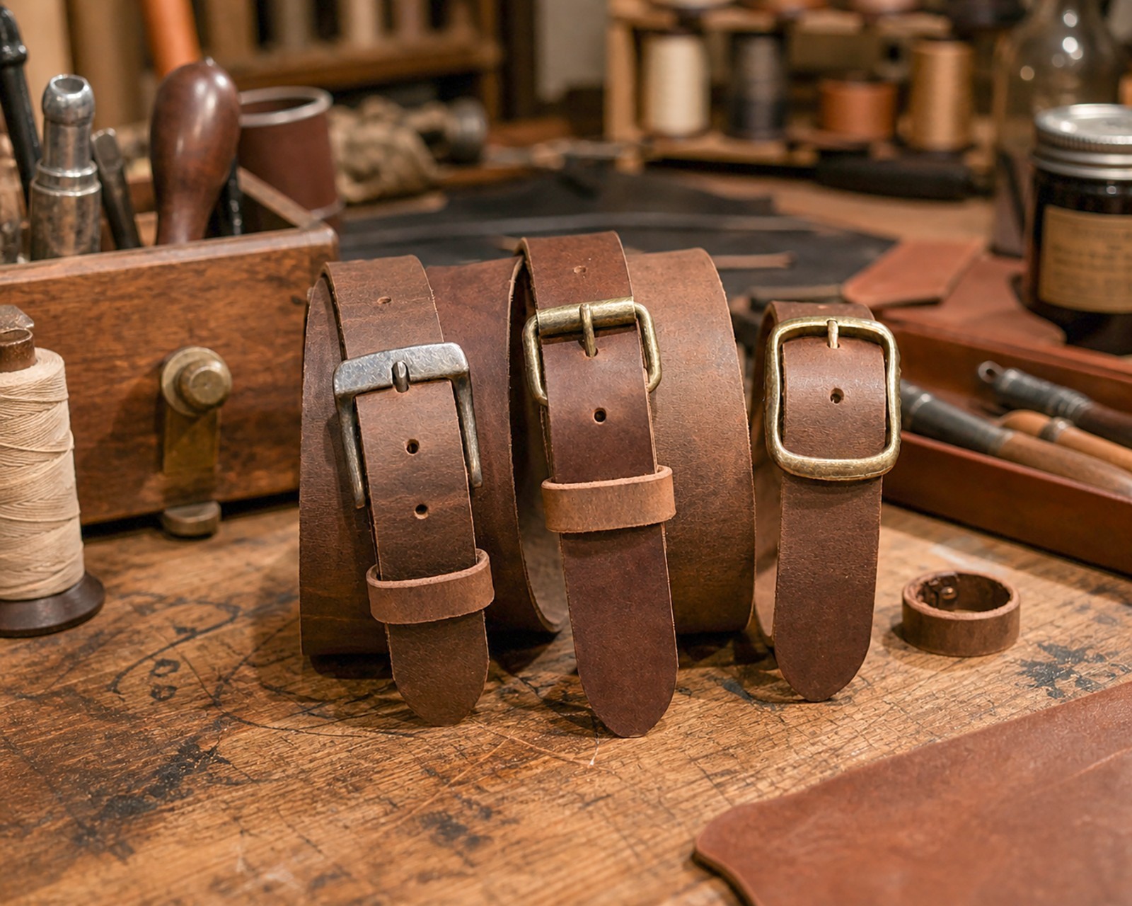 Full Grain Leather Belt 1.5″ Heavy Duty Buffalo Crazy Horse Work Belt USA