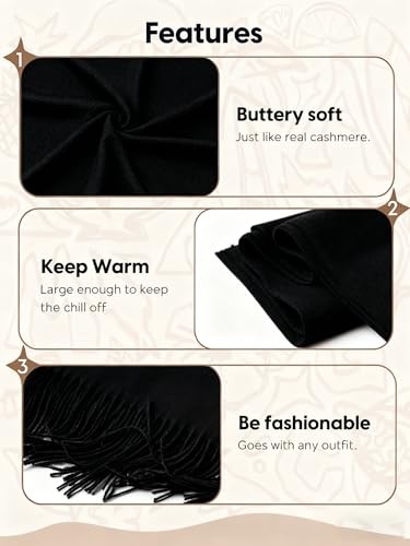 Winter Scarf for Women Ladies Cold Weather – Soft Warm Cashmere Feel Black