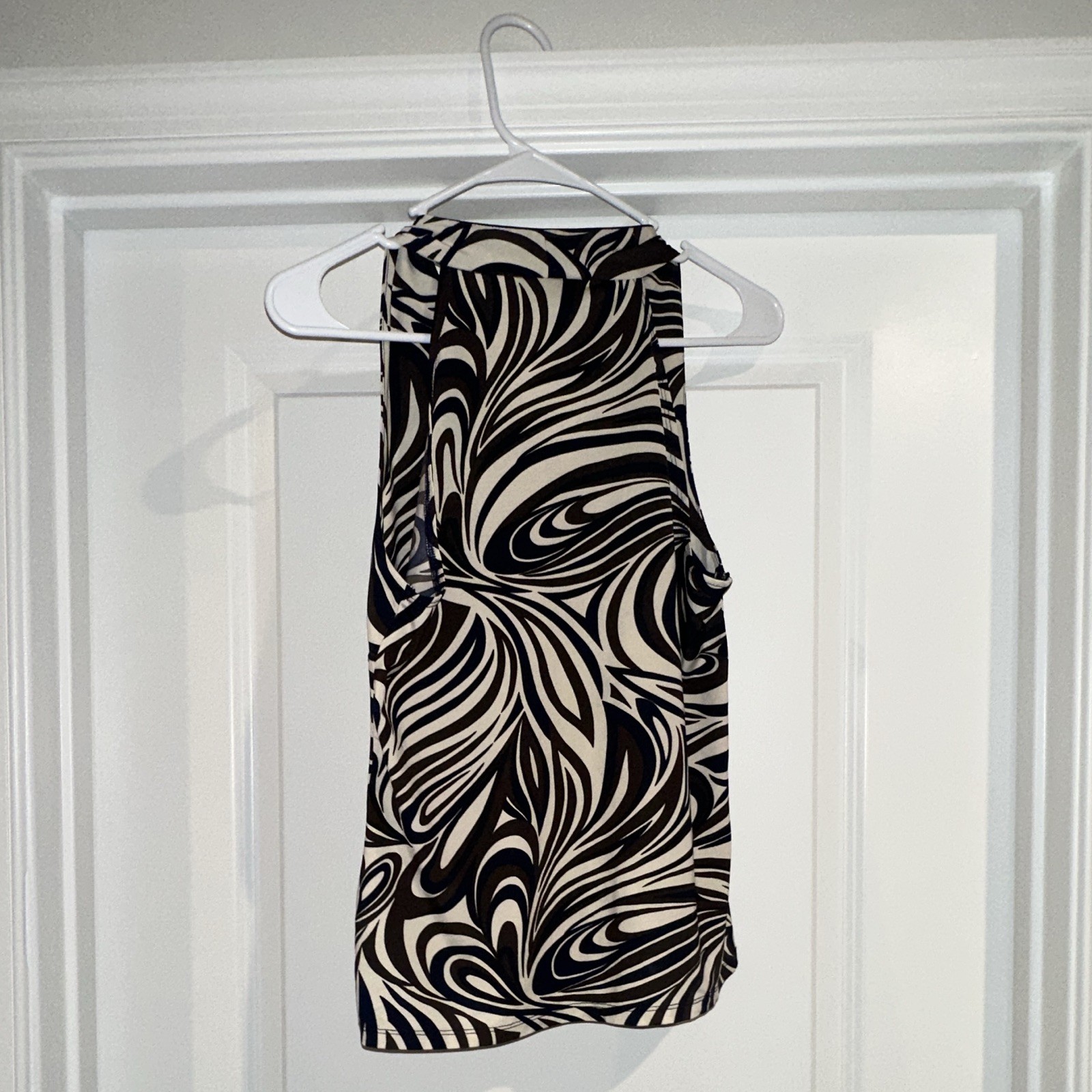 INC International Concepts Petite M Black/White Abstract Mesh Halter Blouse