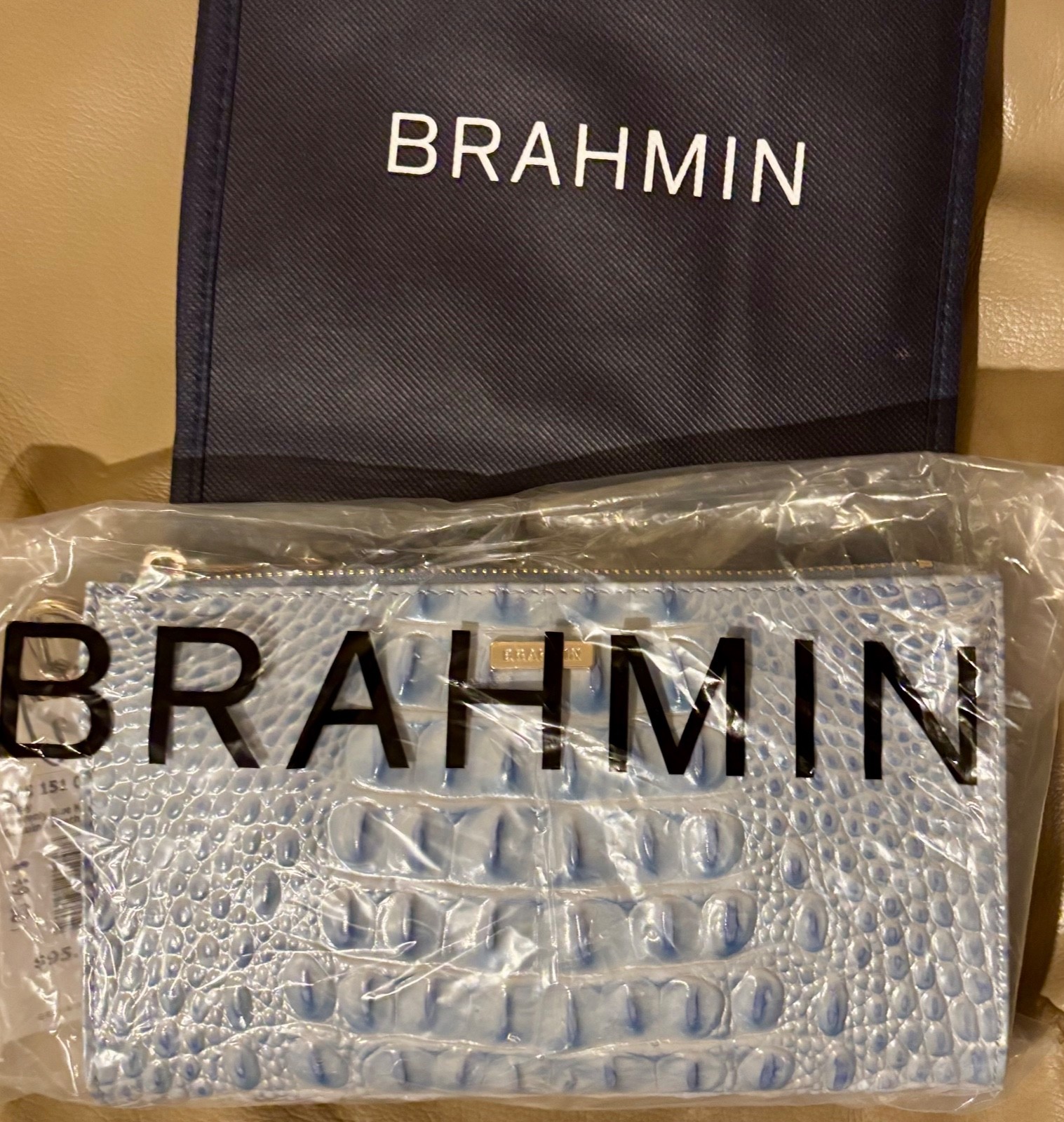 NEW – BRAHMIN DAISY DAISY, BLUE OMBRE CROCODILE LEATHER CLUTCH WITH DETACHABLE