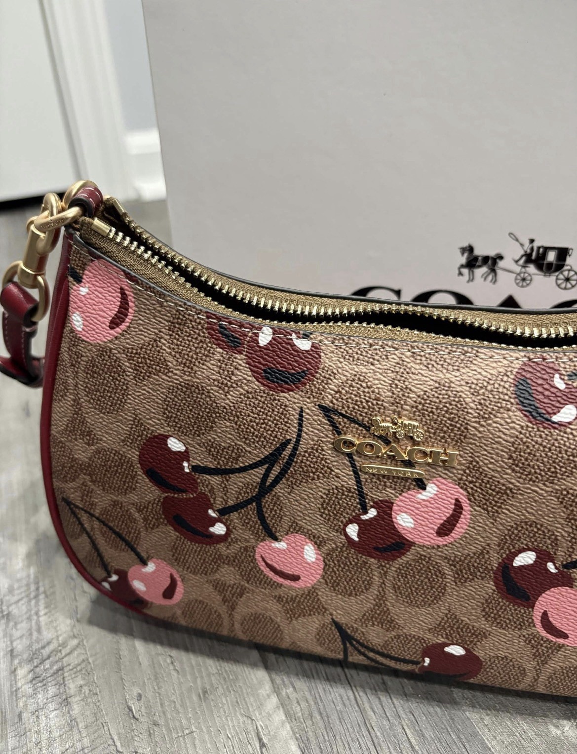 Coach Signature Cherry Print Small Shoulder/Crossbody Bag w/ Strap