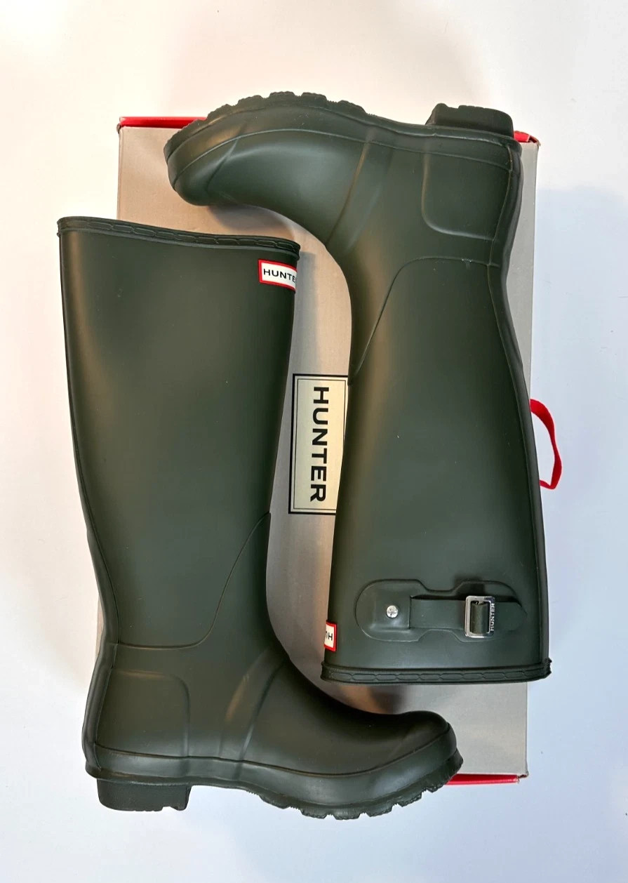 Womens Hunter Original Tall Rain Boots Dark Olive Size 8 New in Original Box
