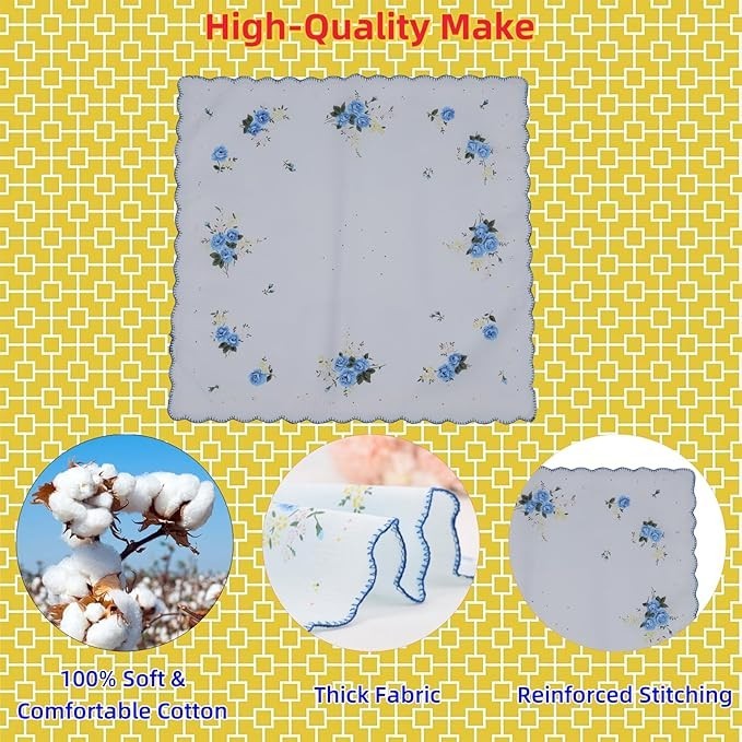 Soft Cotton Handkerchiefs for Women 12 Pack Vintage Ladies Hankies Wedding Gift