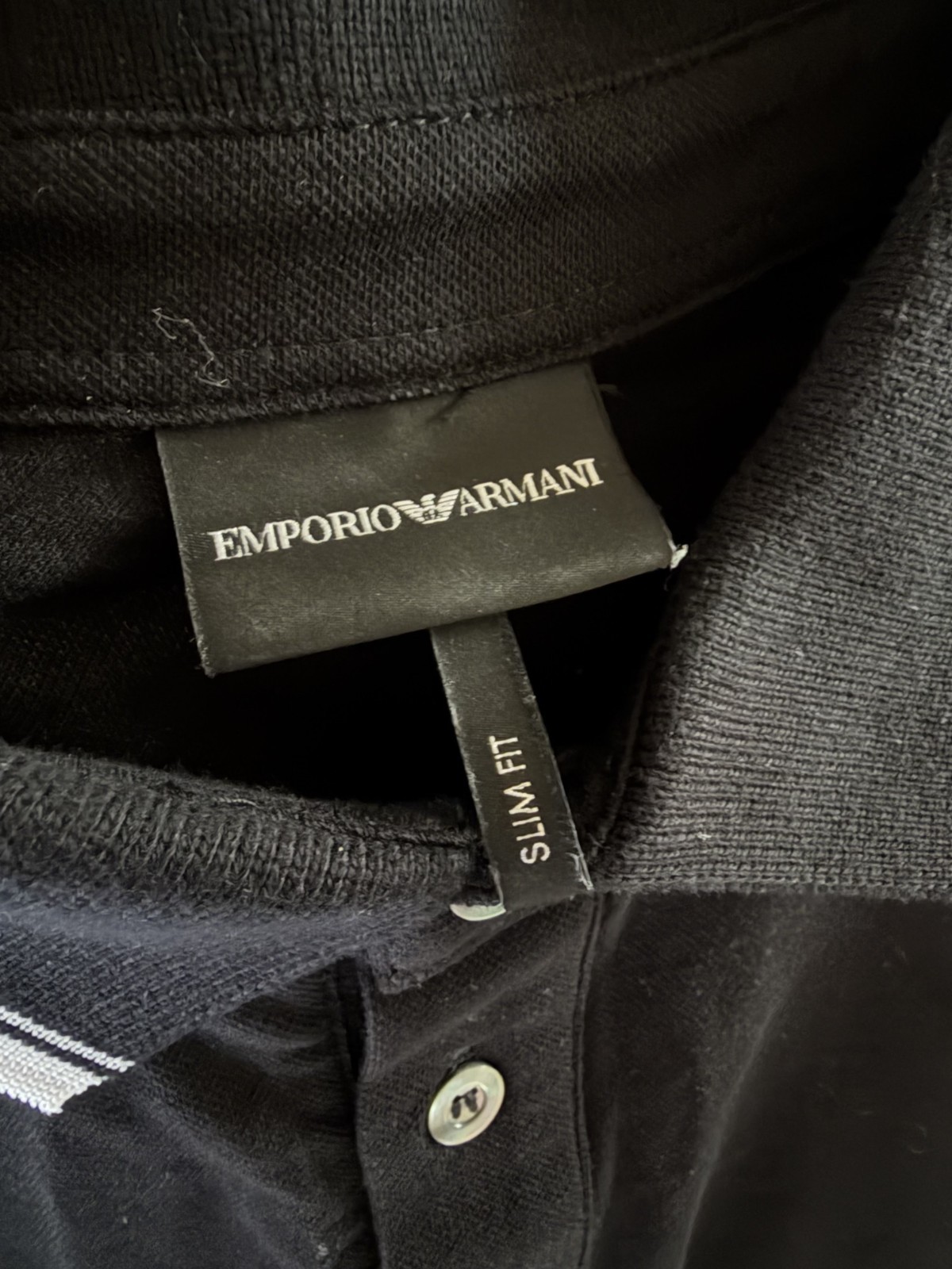 Emporio Armani Exchange (A|X) XXL Slim Fit Black Polo White Collar Stripes