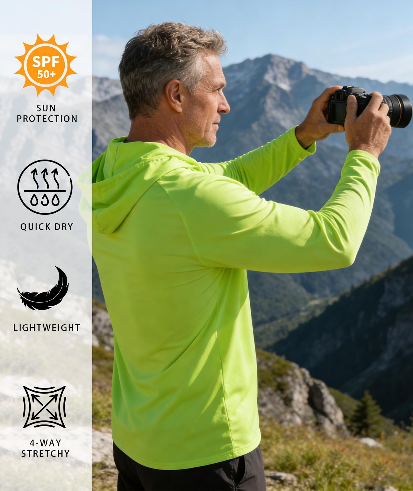 5 Pack Mens UPF 50+ Sun Protection Long Sleeve Hoodie Quick Dry Rash Guard