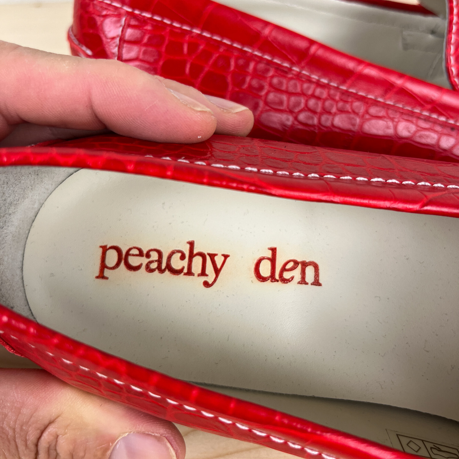 Duke + Dexter x Peachy Den Loafers Womens UK 8 Red Crocodile Stamp Leather Rare
