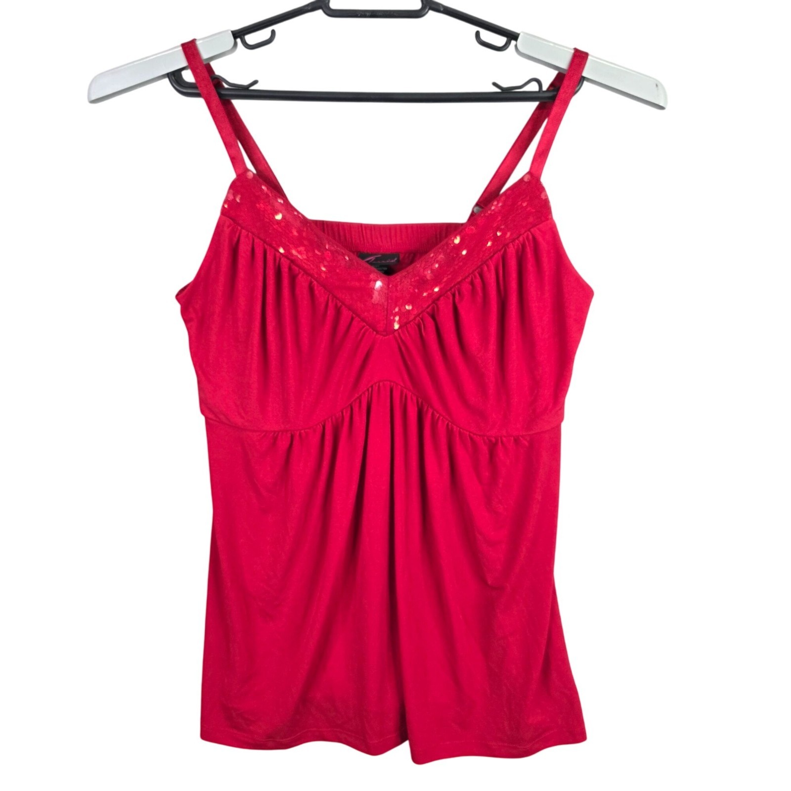 Womens Torrid Red Sequin Trim Sleeveless Top Polyester Spandex Stretch Size 1