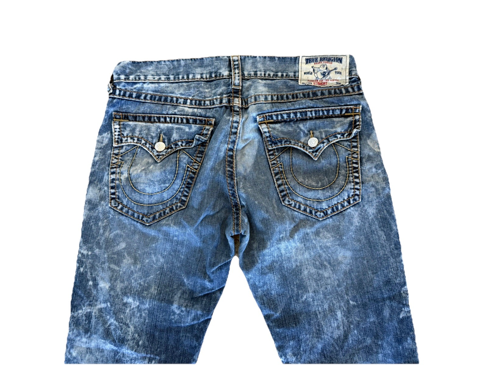 True Religion Rare Stone Wash Acid Jeans Relaxed Straight Flap Blue 38×31