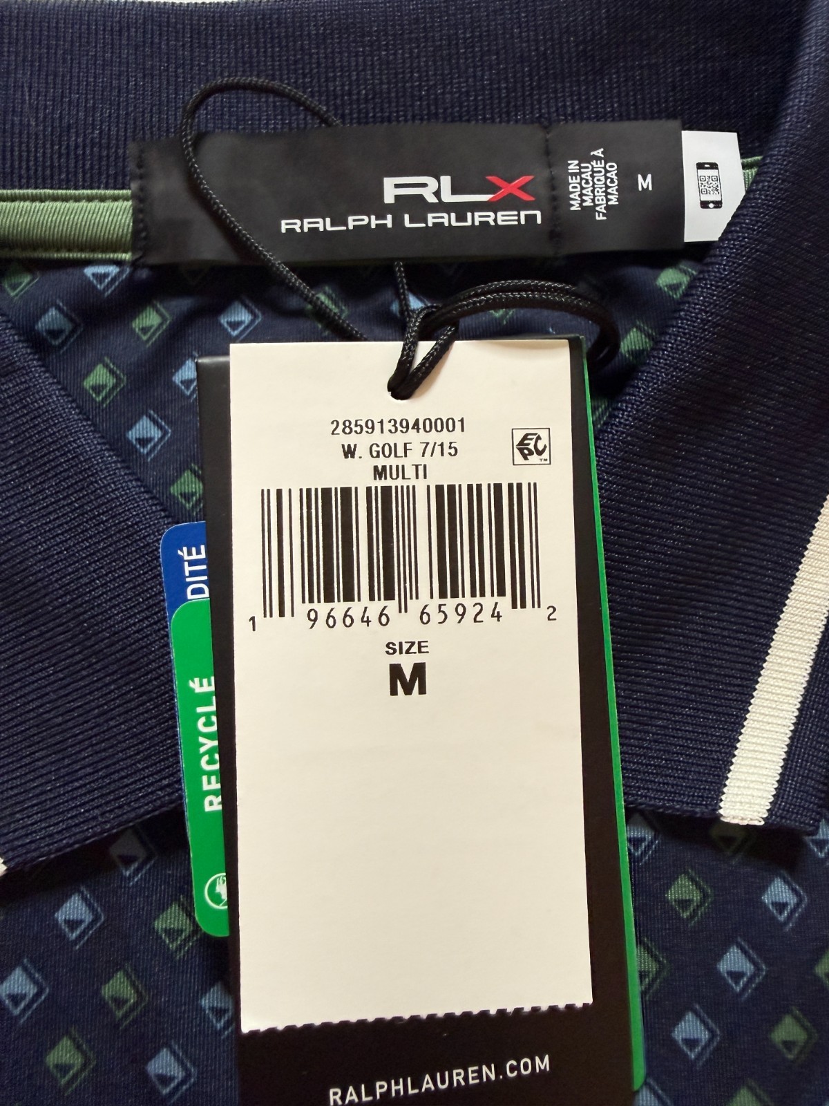 NWT WOMEN’S RLX RALPH LAUREN GOLF SHIRT – SIZE: MEDIUM – NAVY W/ PRINT (A4.8)