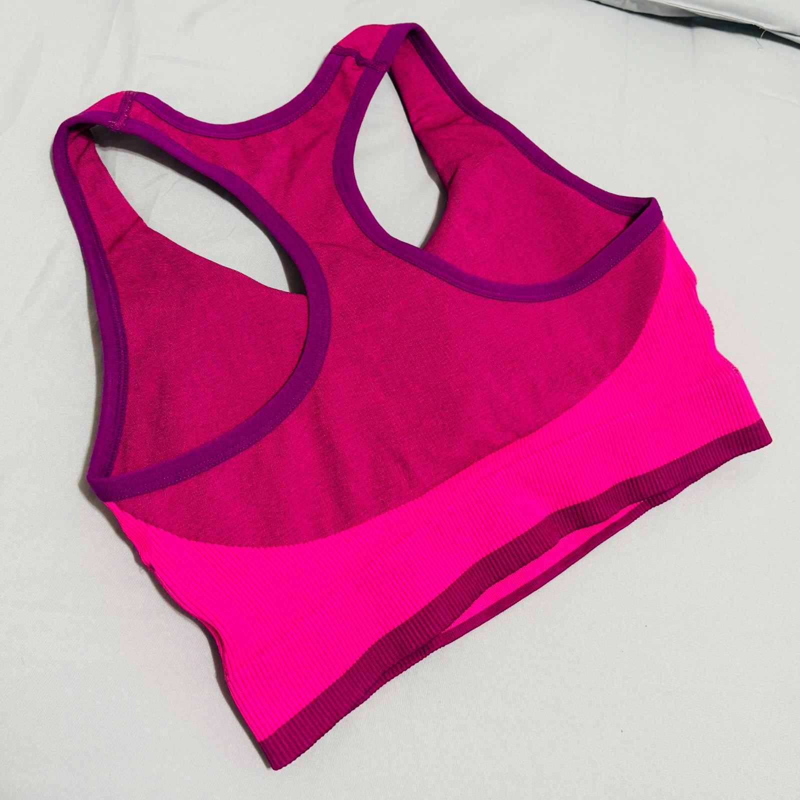 Avia Seamless Sports Bra Sz XL Pink Colorblock Contour Workout Activewear