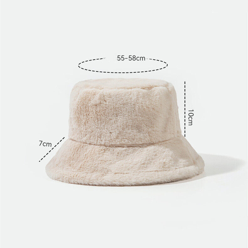 Soft Women Plush Cute Winter Bucket Hat Wide Brim Fluffy Fisherman Faux Fur Cap