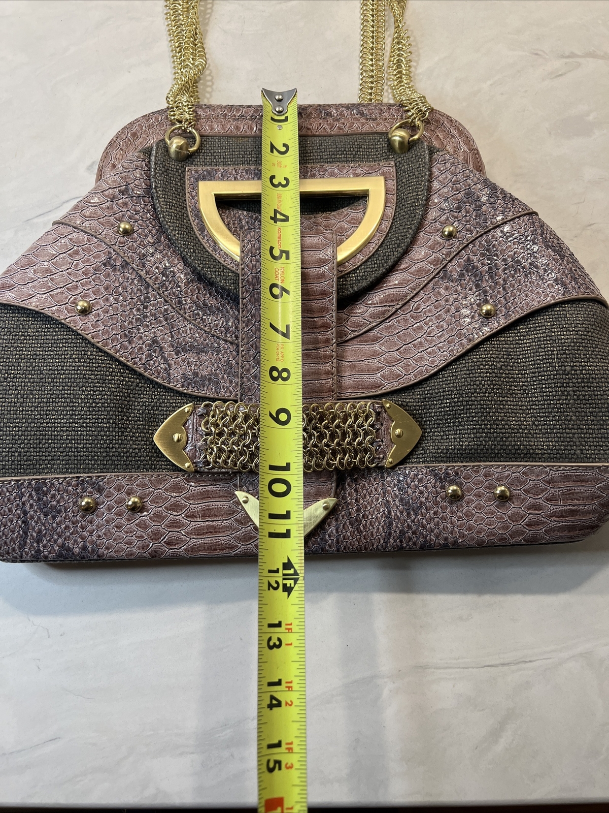 The Look by Randolph Duke Faux Croc Embossed Handbag Pink Purple Bling Bag