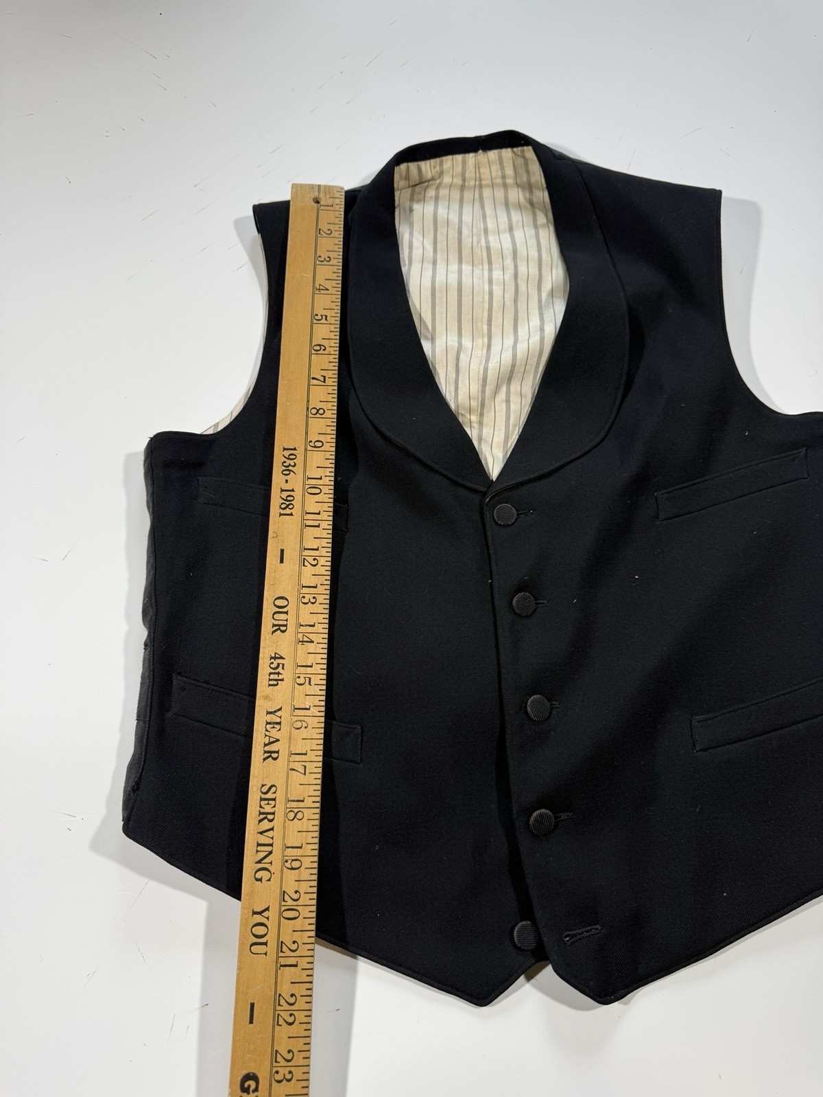 Antique Victorian Mens Black Silk Satin Lined Buckle Back Formal Vest Waistcoat