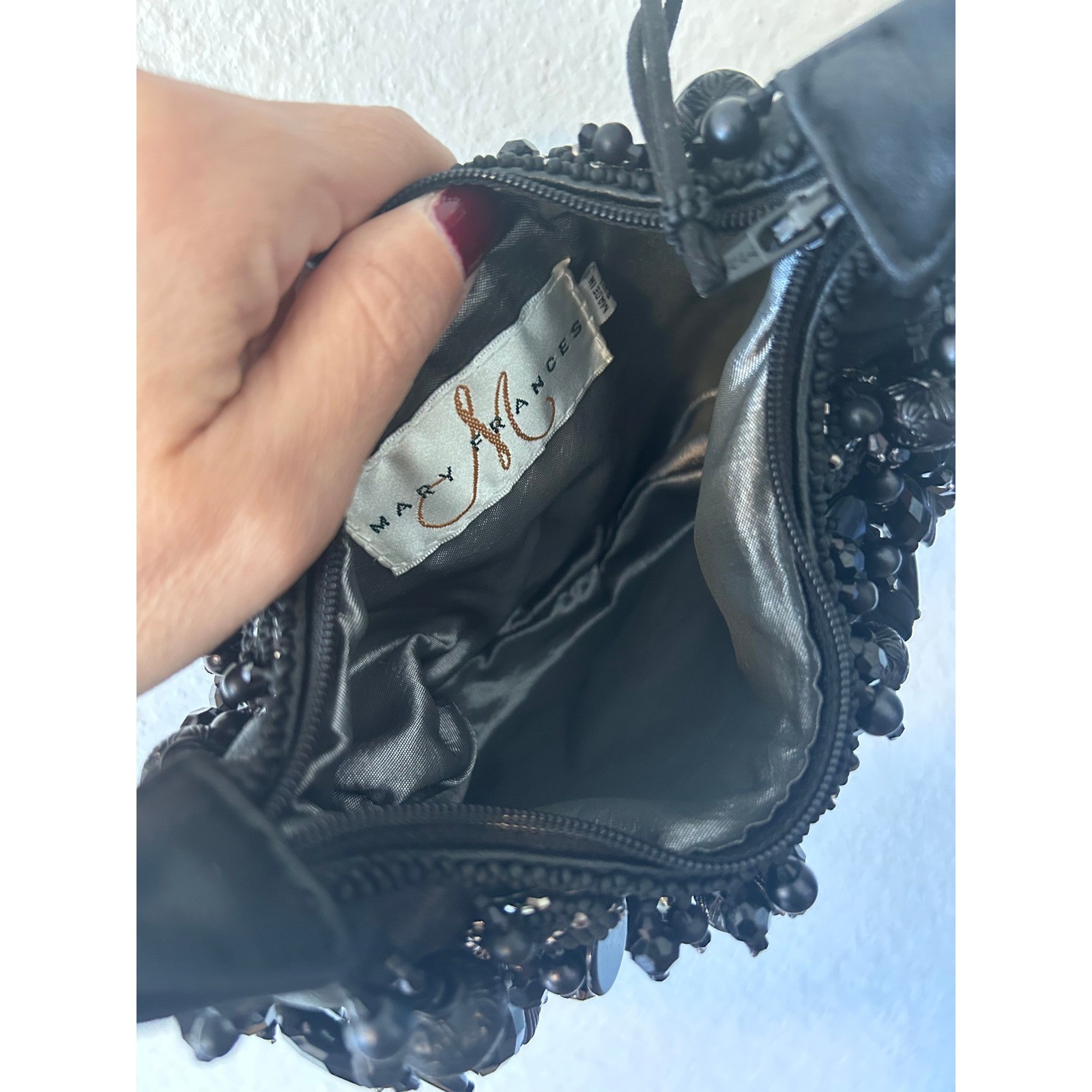 MARY FRANCES Handmade Black Beaded Bauble Mini Handbag Crossbody Chain Bag $215