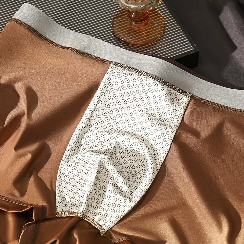 4PCS Men’s Ice Silk Underwear Breathable Boxer Shorts Seamless Satin Soft Briefs