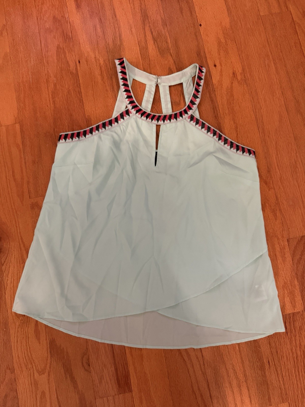 Jessica Simpson Light Blue Geometric Sheer Embroidered Scoop Tank Top Size M