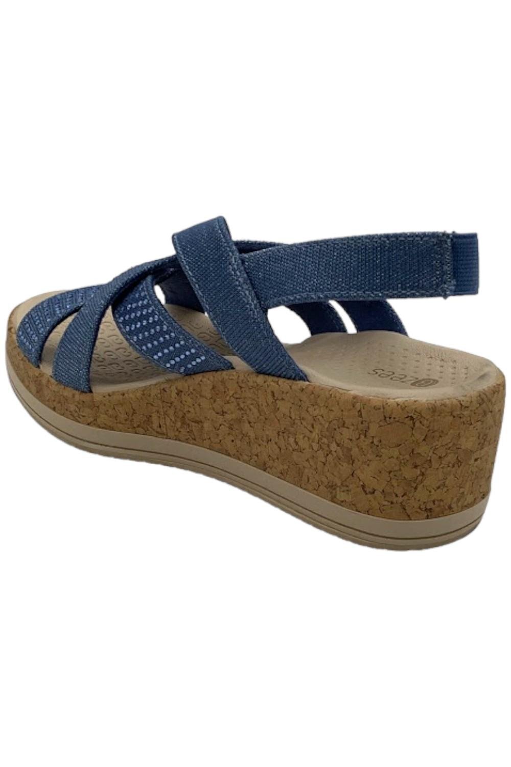 Bzees Ritz Sparkle Machine Washable Cork Wedge Sandal Blue