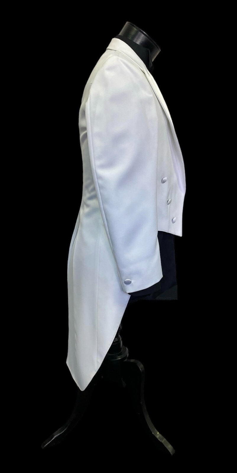 Men’s White Tuxedo Tailcoat with Satin Lapels- Easy Care Wedding Prom Black Tie