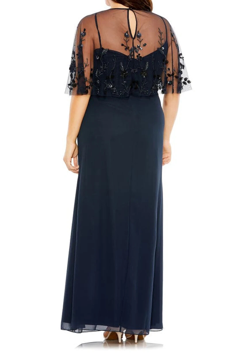 Mac Duggal Midnight Blue Beaded Mesh Overlay Gown Size 20w $498