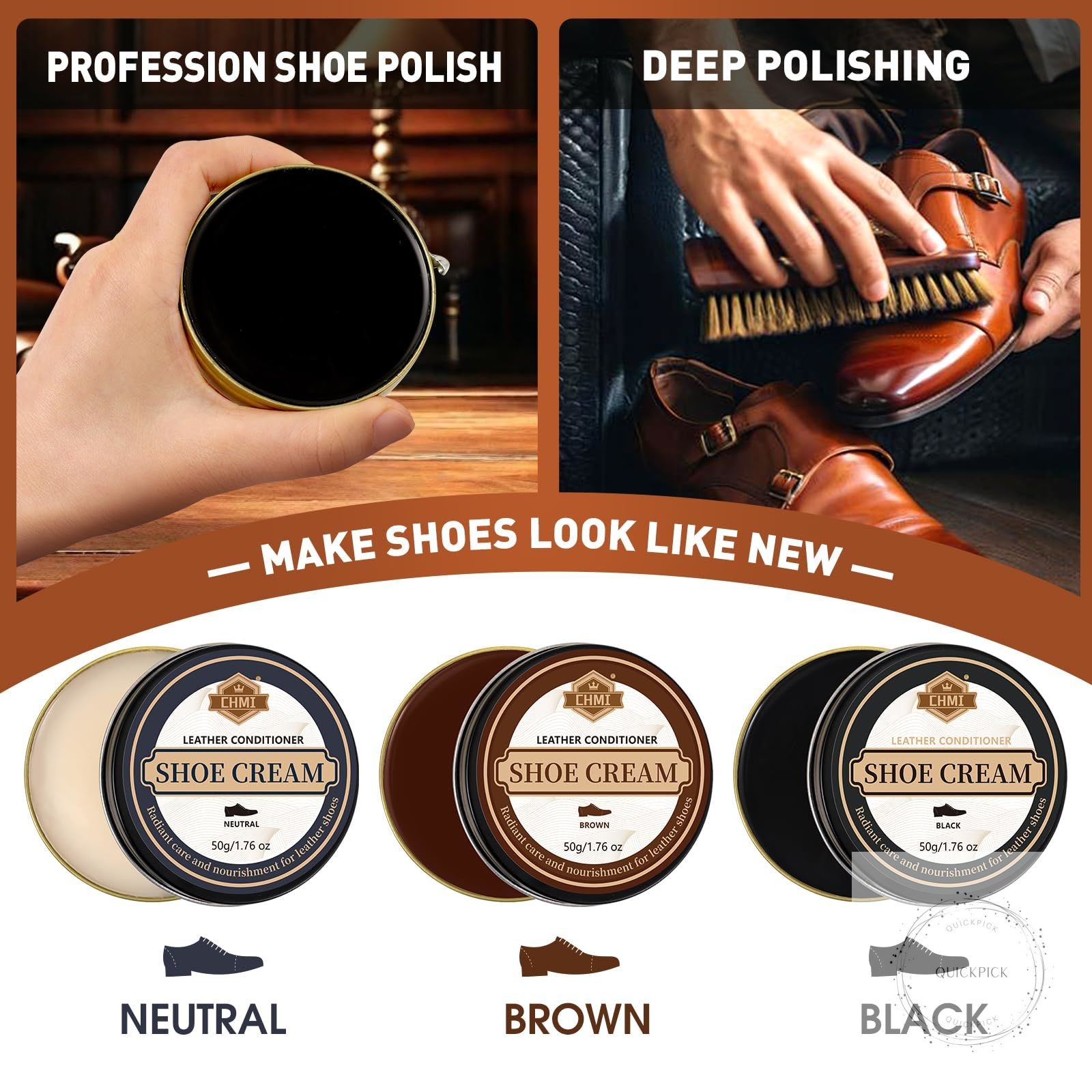 16PCS Leather Shoe Polish Kit,Shoe Shine Kit with Black/Brown Shoe Polish,Shoe