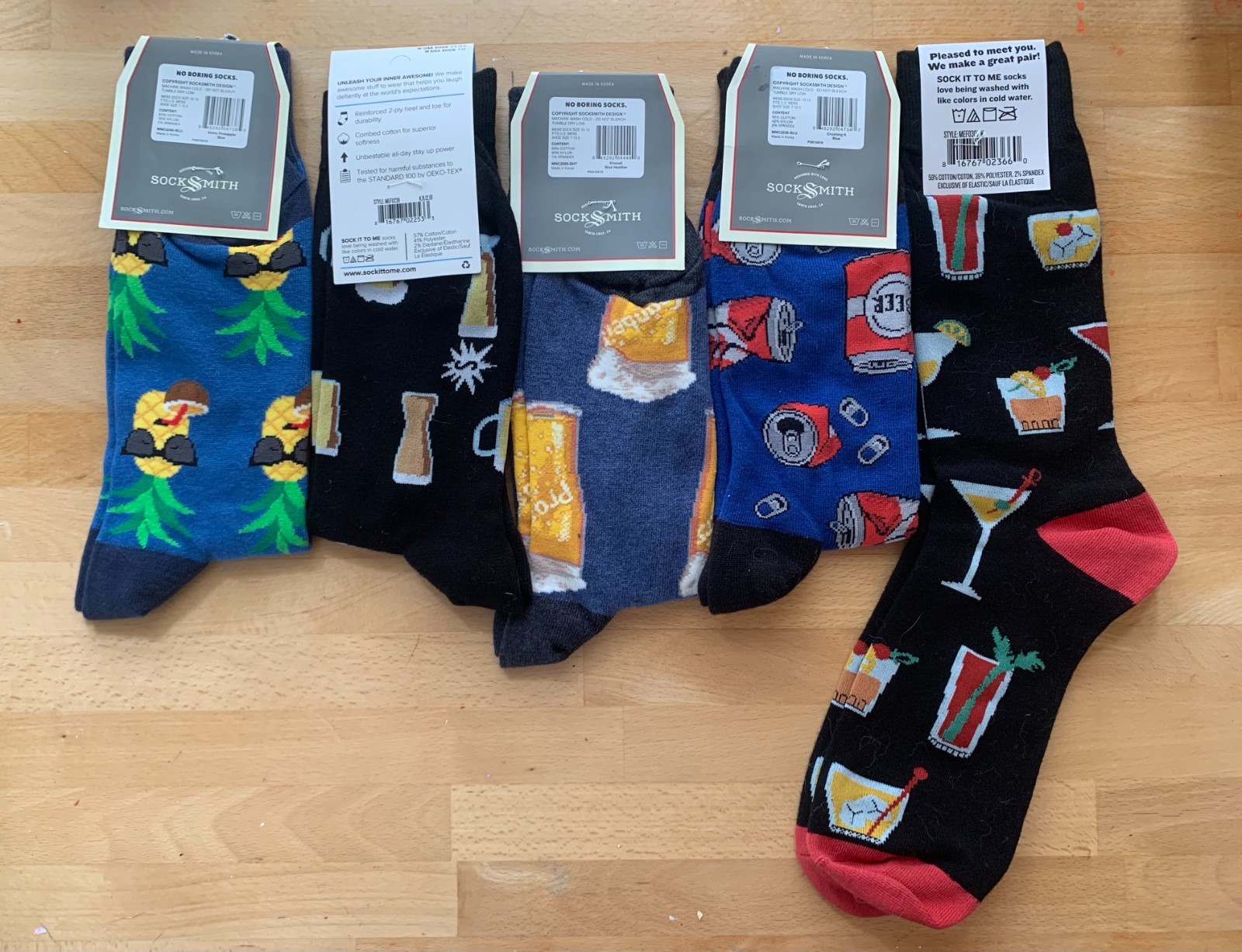 Fun Cocktail and Beer Socks for Men-5 Pairs of Novelty Socks for Men