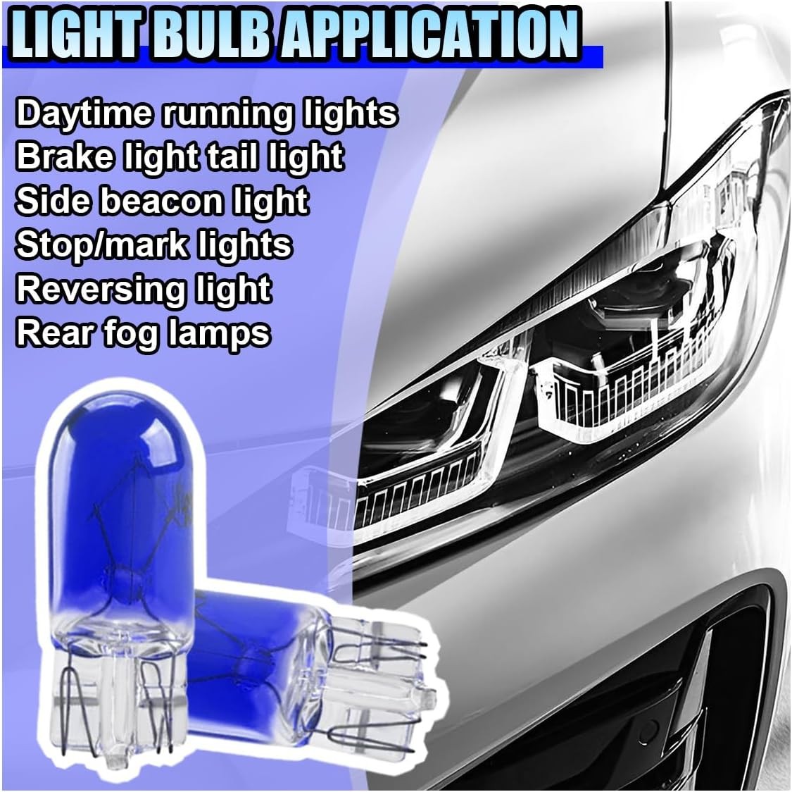 10PCS T10 12V 5W Flat Foot Halogen Bulbs for Car Brake, Width Indi Color: Blue