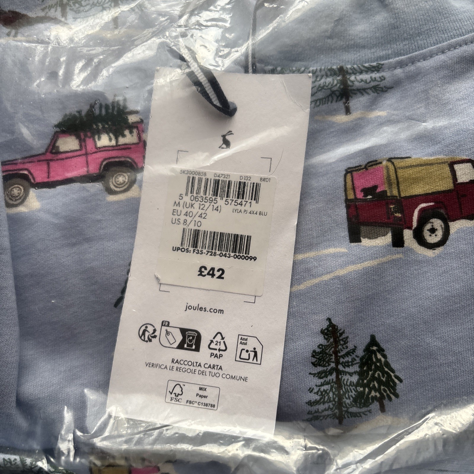 JOULES LYLA PJ 4×4 Blue Pyjamas Size M (UK12/14) BNWT RRP£42