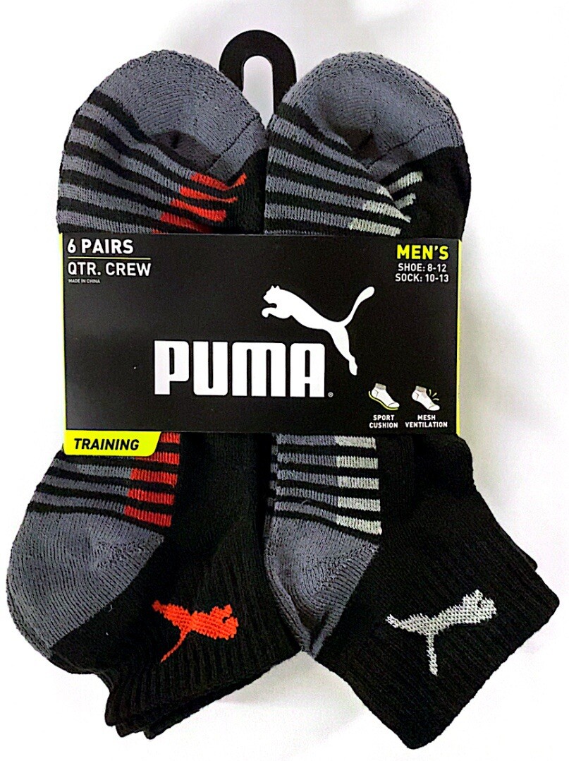 Puma 6pk Quarter Crew (ankle) Cushioned Multicolor Socks Large 10-13 Shoe 8-12
